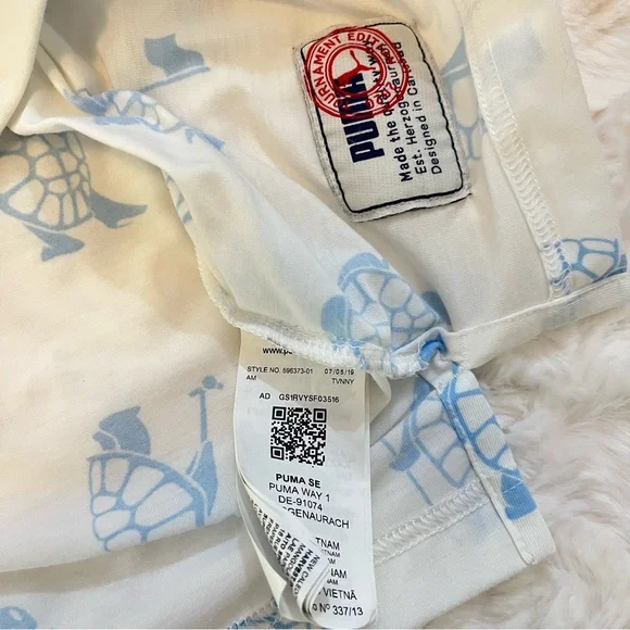 PUMA Men’s Golf Polo White Blue Turtle Print Size L ‘slow play polo’ collection - Picture 7 of 12
